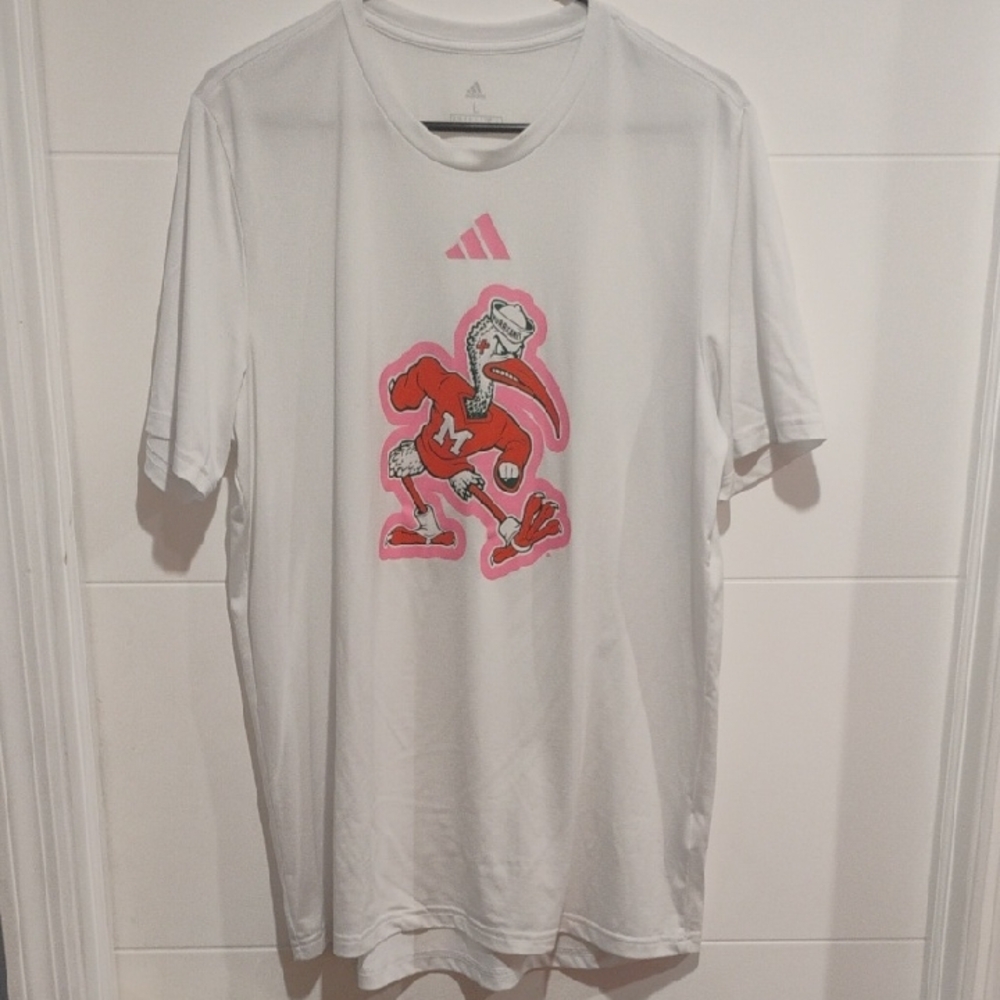 Adidas Miami Hurricanes White and Pink Graphic Men's Tee